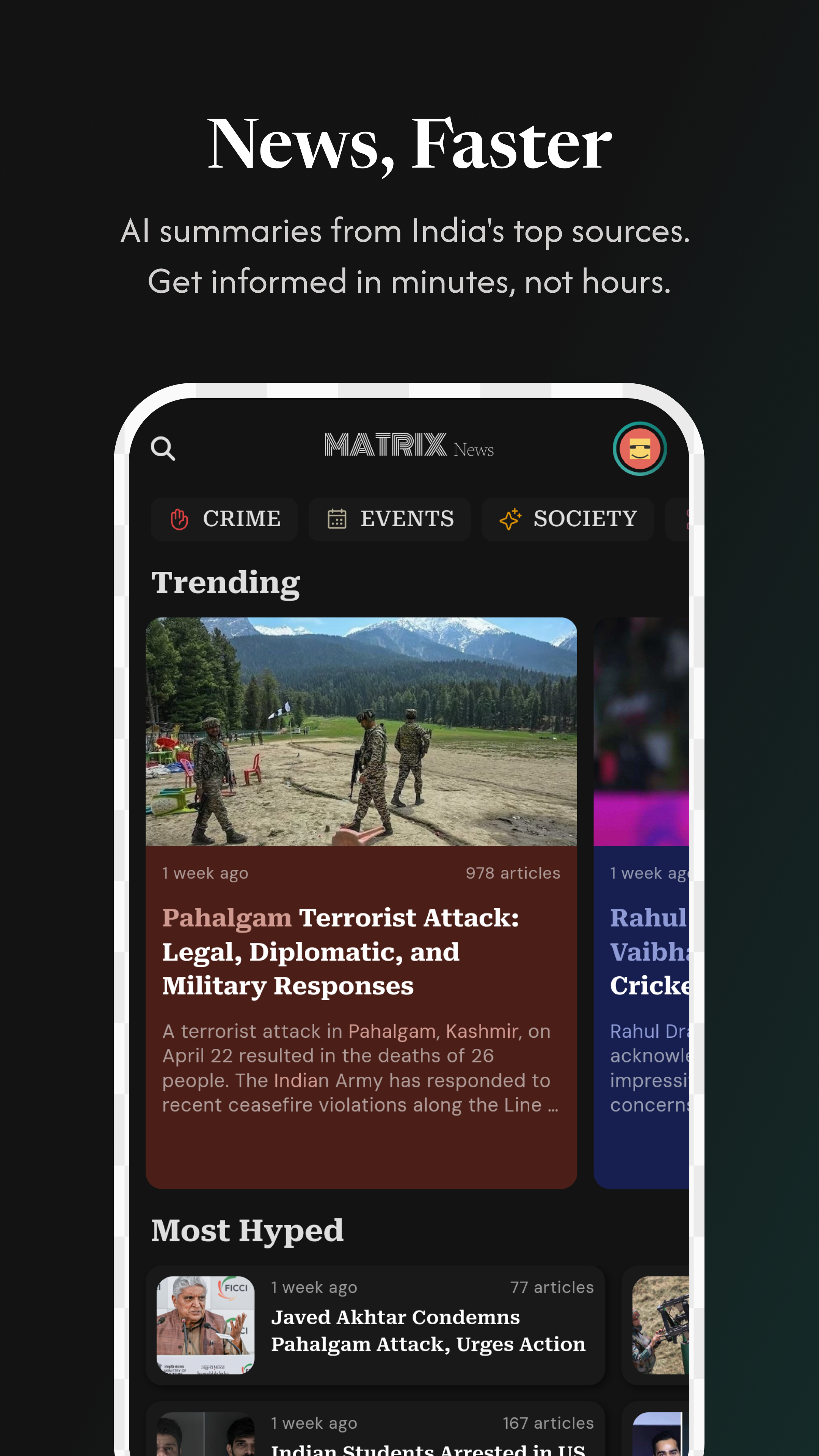 News, Faster feature showing AI-generated news summaries
