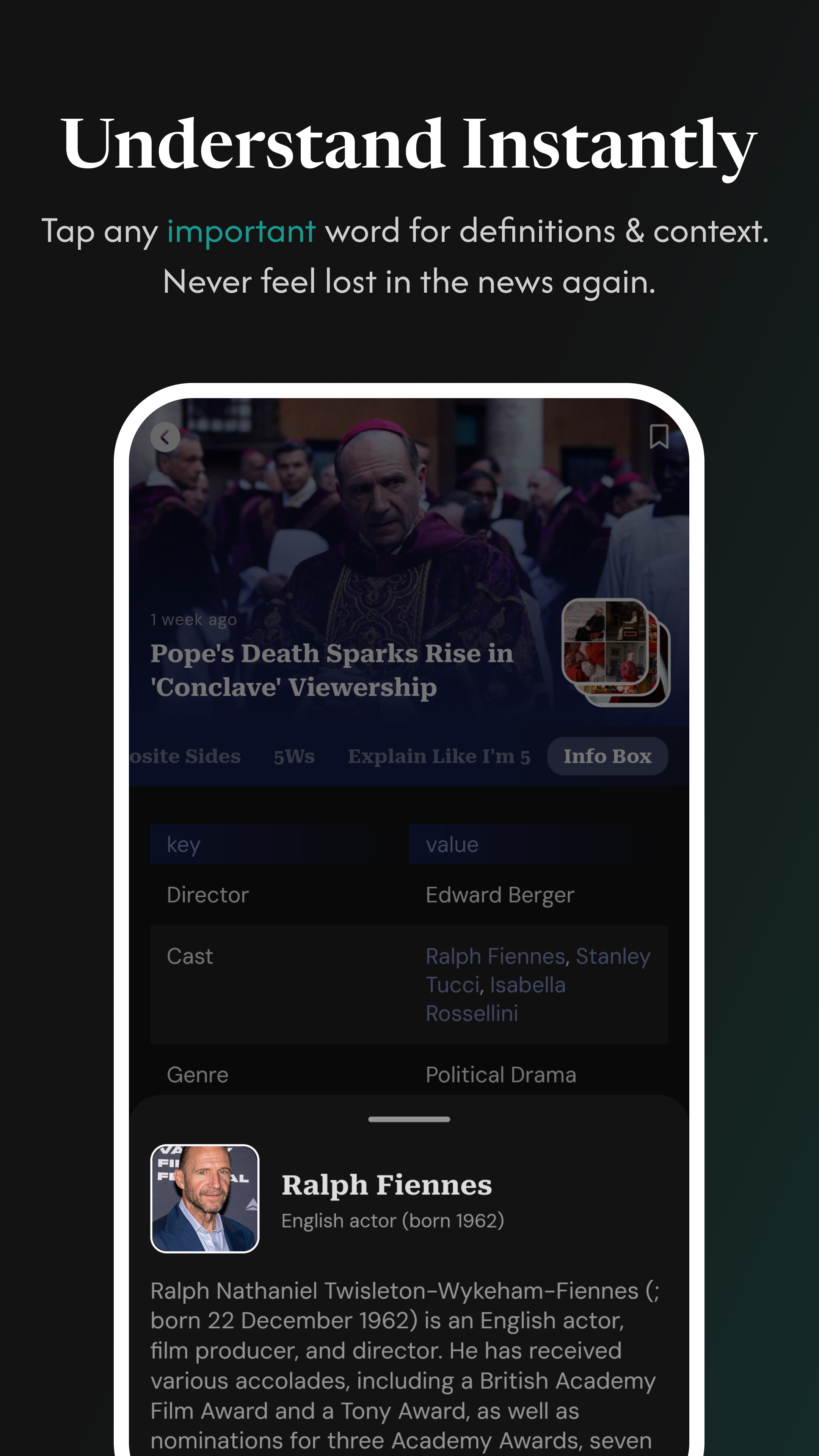Understand Instantly feature showing contextual definitions